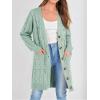 imagePRETTYGARDEN Long Sleeve Cable Knit Long Cardigan for Women 2024 Fall Winter Chunky Open Front Button Sweaters with PocketsBean Green