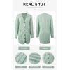 imagePRETTYGARDEN Long Sleeve Cable Knit Long Cardigan for Women 2024 Fall Winter Chunky Open Front Button Sweaters with PocketsBean Green