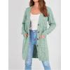 imagePRETTYGARDEN Long Sleeve Cable Knit Long Cardigan for Women 2024 Fall Winter Chunky Open Front Button Sweaters with PocketsBean Green