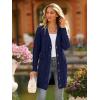 imagePRETTYGARDEN Long Sleeve Cable Knit Long Cardigan for Women 2024 Fall Winter Chunky Open Front Button Sweaters with PocketsDark Blue