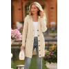 imagePRETTYGARDEN Long Sleeve Cable Knit Long Cardigan for Women 2024 Fall Winter Chunky Open Front Button Sweaters with PocketsOffwhite
