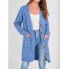 imagePRETTYGARDEN Long Sleeve Cable Knit Long Cardigan for Women 2024 Fall Winter Chunky Open Front Button Sweaters with PocketsSky Blue