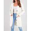 imagePRETTYGARDEN Long Sleeve Cable Knit Long Cardigan for Women 2024 Fall Winter Chunky Open Front Button Sweaters with PocketsWhite
