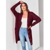 imagePRETTYGARDEN Long Sleeve Cable Knit Long Cardigan for Women 2024 Fall Winter Chunky Open Front Button Sweaters with PocketsWine Red