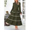 imagePRETTYGARDEN Womens Casual Dresses Loose Belted Long Lantern Sleeve Tiered Button Down Maxi Shirt Dress with PocketsArmy Green