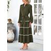 imagePRETTYGARDEN Womens Casual Dresses Loose Belted Long Lantern Sleeve Tiered Button Down Maxi Shirt Dress with PocketsArmy Green