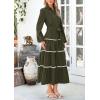 imagePRETTYGARDEN Womens Casual Dresses Loose Belted Long Lantern Sleeve Tiered Button Down Maxi Shirt Dress with PocketsArmy Green