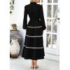 imagePRETTYGARDEN Womens Casual Dresses Loose Belted Long Lantern Sleeve Tiered Button Down Maxi Shirt Dress with PocketsBlack