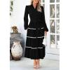 imagePRETTYGARDEN Womens Casual Dresses Loose Belted Long Lantern Sleeve Tiered Button Down Maxi Shirt Dress with PocketsBlack