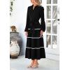 imagePRETTYGARDEN Womens Casual Dresses Loose Belted Long Lantern Sleeve Tiered Button Down Maxi Shirt Dress with PocketsBlack