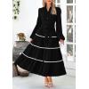 imagePRETTYGARDEN Womens Casual Dresses Loose Belted Long Lantern Sleeve Tiered Button Down Maxi Shirt Dress with PocketsBlack