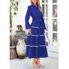 imagePRETTYGARDEN Womens Casual Dresses Loose Belted Long Lantern Sleeve Tiered Button Down Maxi Shirt Dress with PocketsBlue