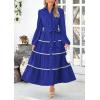 imagePRETTYGARDEN Womens Casual Dresses Loose Belted Long Lantern Sleeve Tiered Button Down Maxi Shirt Dress with PocketsBlue