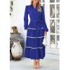 imagePRETTYGARDEN Womens Casual Dresses Loose Belted Long Lantern Sleeve Tiered Button Down Maxi Shirt Dress with PocketsBlue