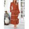 imagePRETTYGARDEN Womens Casual Dresses Loose Belted Long Lantern Sleeve Tiered Button Down Maxi Shirt Dress with PocketsBrick Red