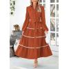 imagePRETTYGARDEN Womens Casual Dresses Loose Belted Long Lantern Sleeve Tiered Button Down Maxi Shirt Dress with PocketsBrick Red