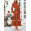 imagePRETTYGARDEN Womens Casual Dresses Loose Belted Long Lantern Sleeve Tiered Button Down Maxi Shirt Dress with PocketsBrick Red