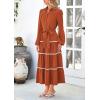 imagePRETTYGARDEN Womens Casual Dresses Loose Belted Long Lantern Sleeve Tiered Button Down Maxi Shirt Dress with PocketsBrick Red