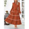 imagePRETTYGARDEN Womens Casual Dresses Loose Belted Long Lantern Sleeve Tiered Button Down Maxi Shirt Dress with PocketsBrick Red