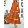 imagePRETTYGARDEN Womens Casual Dresses Loose Belted Long Lantern Sleeve Tiered Button Down Maxi Shirt Dress with PocketsBrown Yellow