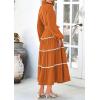 imagePRETTYGARDEN Womens Casual Dresses Loose Belted Long Lantern Sleeve Tiered Button Down Maxi Shirt Dress with PocketsBrown Yellow