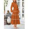 imagePRETTYGARDEN Womens Casual Dresses Loose Belted Long Lantern Sleeve Tiered Button Down Maxi Shirt Dress with PocketsBrown Yellow