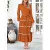 imagePRETTYGARDEN Womens Casual Dresses Loose Belted Long Lantern Sleeve Tiered Button Down Maxi Shirt Dress with PocketsBrown Yellow