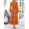 imagePRETTYGARDEN Womens Casual Dresses Loose Belted Long Lantern Sleeve Tiered Button Down Maxi Shirt Dress with PocketsBrown Yellow