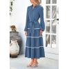 imagePRETTYGARDEN Womens Casual Dresses Loose Belted Long Lantern Sleeve Tiered Button Down Maxi Shirt Dress with PocketsDark Blue