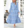 imagePRETTYGARDEN Womens Casual Dresses Loose Belted Long Lantern Sleeve Tiered Button Down Maxi Shirt Dress with PocketsLight Blue