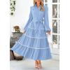 imagePRETTYGARDEN Womens Casual Dresses Loose Belted Long Lantern Sleeve Tiered Button Down Maxi Shirt Dress with PocketsLight Blue