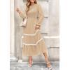 imagePRETTYGARDEN Womens Fall Midi Dress Elegant Floral Long Sleeve Smocked Boho Wedding Party Long Flowy DressesApricot