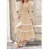 imagePRETTYGARDEN Womens Fall Midi Dress Elegant Floral Long Sleeve Smocked Boho Wedding Party Long Flowy DressesApricot