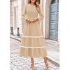 imagePRETTYGARDEN Womens Fall Midi Dress Elegant Floral Long Sleeve Smocked Boho Wedding Party Long Flowy DressesApricot