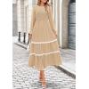 imagePRETTYGARDEN Womens Fall Midi Dress Elegant Floral Long Sleeve Smocked Boho Wedding Party Long Flowy DressesApricot