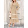imagePRETTYGARDEN Womens Fall Midi Dress Elegant Floral Long Sleeve Smocked Boho Wedding Party Long Flowy DressesApricot