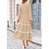 imagePRETTYGARDEN Womens Fall Midi Dress Elegant Floral Long Sleeve Smocked Boho Wedding Party Long Flowy DressesApricot