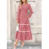 imagePRETTYGARDEN Womens Fall Midi Dress Elegant Floral Long Sleeve Smocked Boho Wedding Party Long Flowy DressesBean Paste Pink