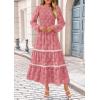 imagePRETTYGARDEN Womens Fall Midi Dress Elegant Floral Long Sleeve Smocked Boho Wedding Party Long Flowy DressesBean Paste Pink