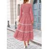 imagePRETTYGARDEN Womens Fall Midi Dress Elegant Floral Long Sleeve Smocked Boho Wedding Party Long Flowy DressesBean Paste Pink