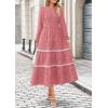 imagePRETTYGARDEN Womens Fall Midi Dress Elegant Floral Long Sleeve Smocked Boho Wedding Party Long Flowy DressesBean Paste Pink