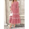 imagePRETTYGARDEN Womens Fall Midi Dress Elegant Floral Long Sleeve Smocked Boho Wedding Party Long Flowy DressesBean Paste Pink