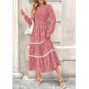 imagePRETTYGARDEN Womens Fall Midi Dress Elegant Floral Long Sleeve Smocked Boho Wedding Party Long Flowy DressesBean Paste Pink