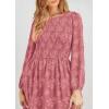 imagePRETTYGARDEN Womens Fall Midi Dress Elegant Floral Long Sleeve Smocked Boho Wedding Party Long Flowy DressesBean Paste Pink