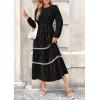 imagePRETTYGARDEN Womens Fall Midi Dress Elegant Floral Long Sleeve Smocked Boho Wedding Party Long Flowy DressesBlack