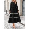 imagePRETTYGARDEN Womens Fall Midi Dress Elegant Floral Long Sleeve Smocked Boho Wedding Party Long Flowy DressesBlack