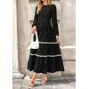 imagePRETTYGARDEN Womens Fall Midi Dress Elegant Floral Long Sleeve Smocked Boho Wedding Party Long Flowy DressesBlack
