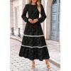 imagePRETTYGARDEN Womens Fall Midi Dress Elegant Floral Long Sleeve Smocked Boho Wedding Party Long Flowy DressesBlack