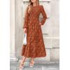 imagePRETTYGARDEN Womens Fall Midi Dress Elegant Floral Long Sleeve Smocked Boho Wedding Party Long Flowy DressesBrick Red