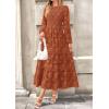 imagePRETTYGARDEN Womens Fall Midi Dress Elegant Floral Long Sleeve Smocked Boho Wedding Party Long Flowy DressesBrick Red
